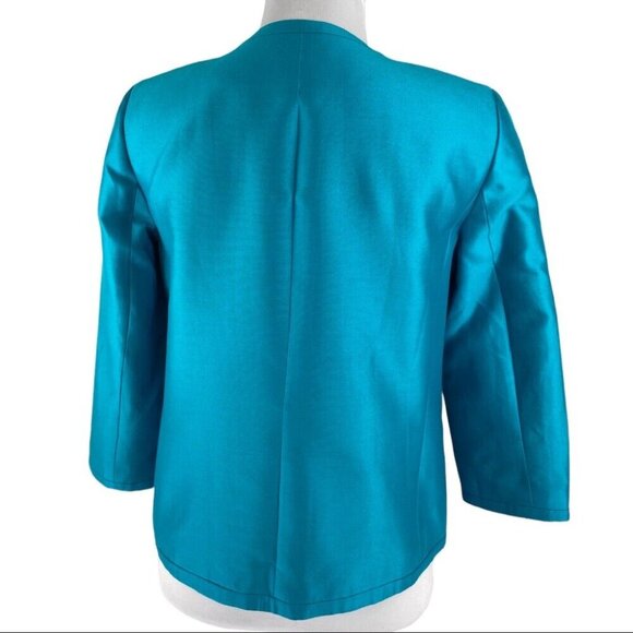 Talbots Women's NWT Blue Silk Open Front Quiet Luxury Collarless Blazer‎ 4/C40 - Picture 6 of 8